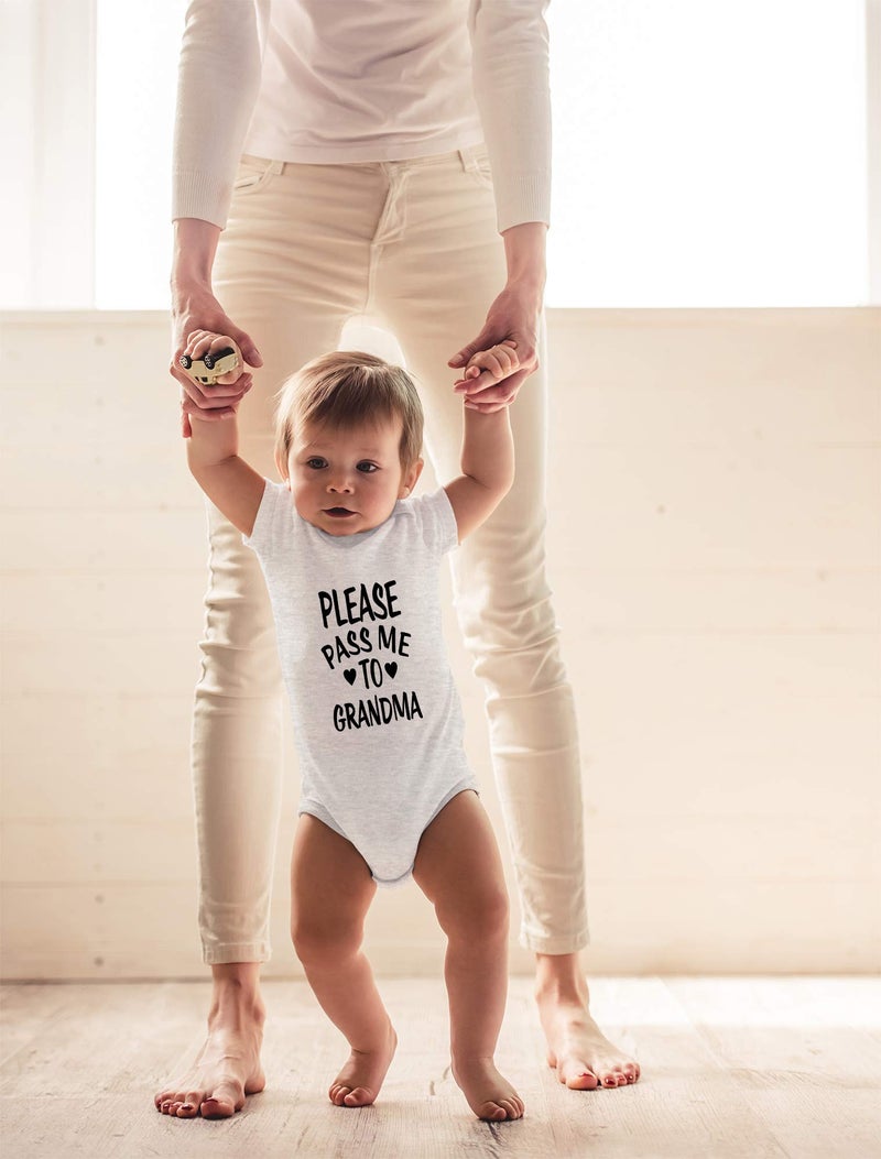 CBTwear Please Pass Me To Grandma Baby Bodysuit Funny Infant Outfit Cute Newborn Clothes Unisex Romper (6 Months, Heather Grey) - Image 3